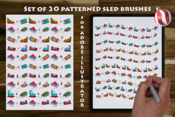Mastering Festive Design with a Set of 20 Patterned Sled Brushes for Adobe Illustrator