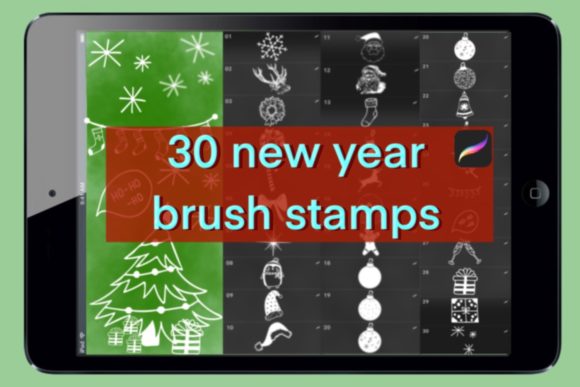 Strategic Holiday Illustration: Leveraging the 30 Brushes Stamps New Year for Procreate Set for Professional Results