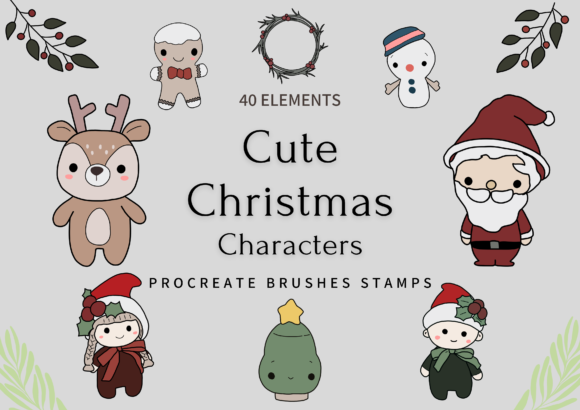 Unleash Holiday Creativity with Hand-Drawn Procreate Brushes Christmas Characters
